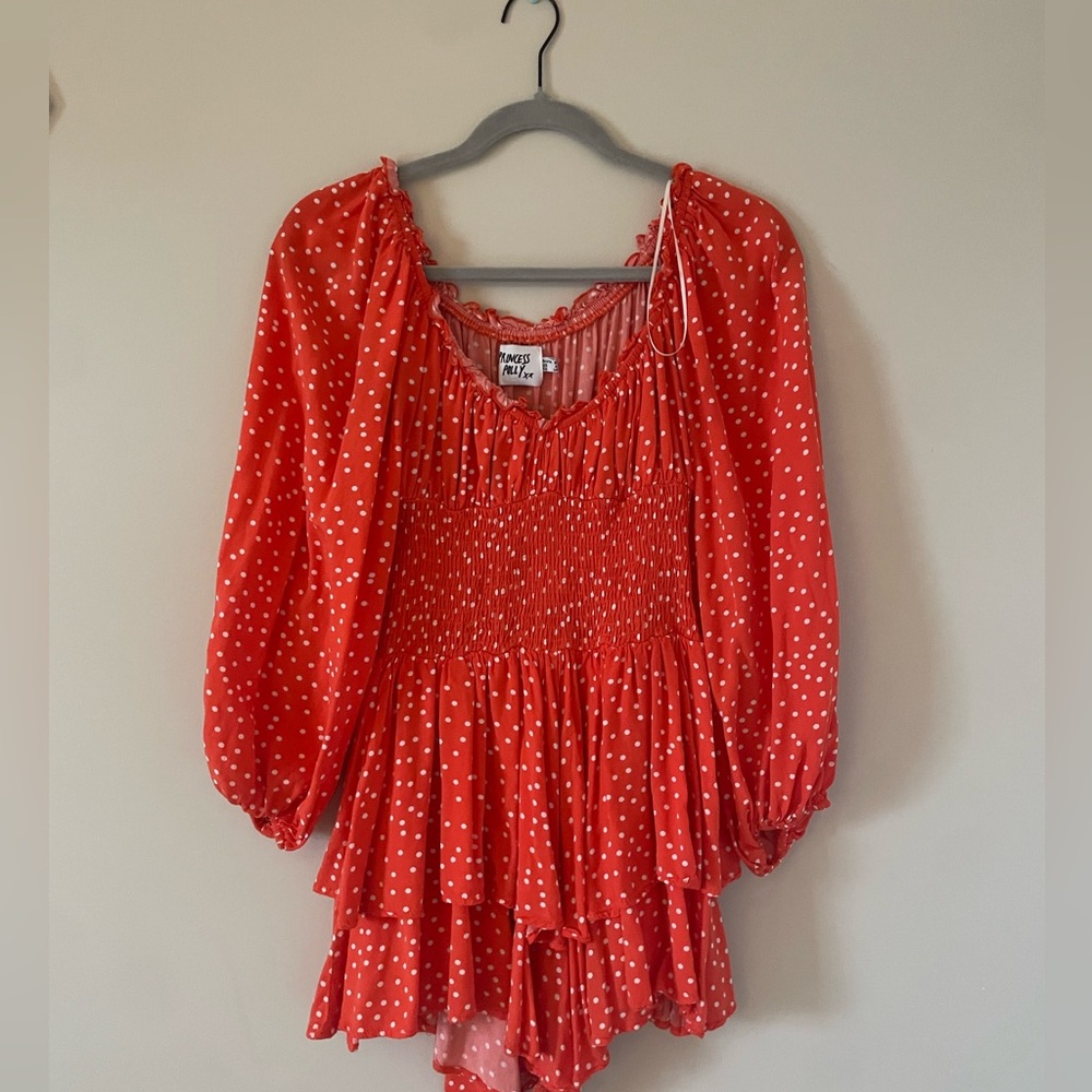 Princess Polly the Love Galore Romper Long-sleeve Dress (Orange and white)